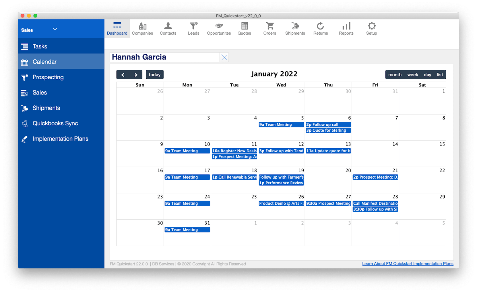 FM Quickstart calendar screenshot
