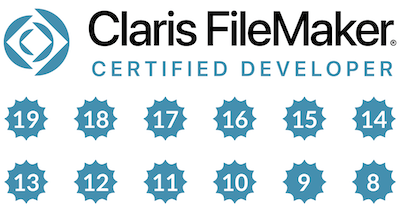 Claris FileMaker Certified Developer Badges 8 through 19