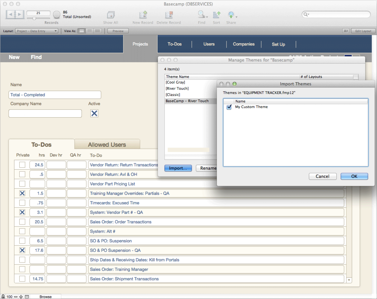 FileMaker Import Custom Theme.