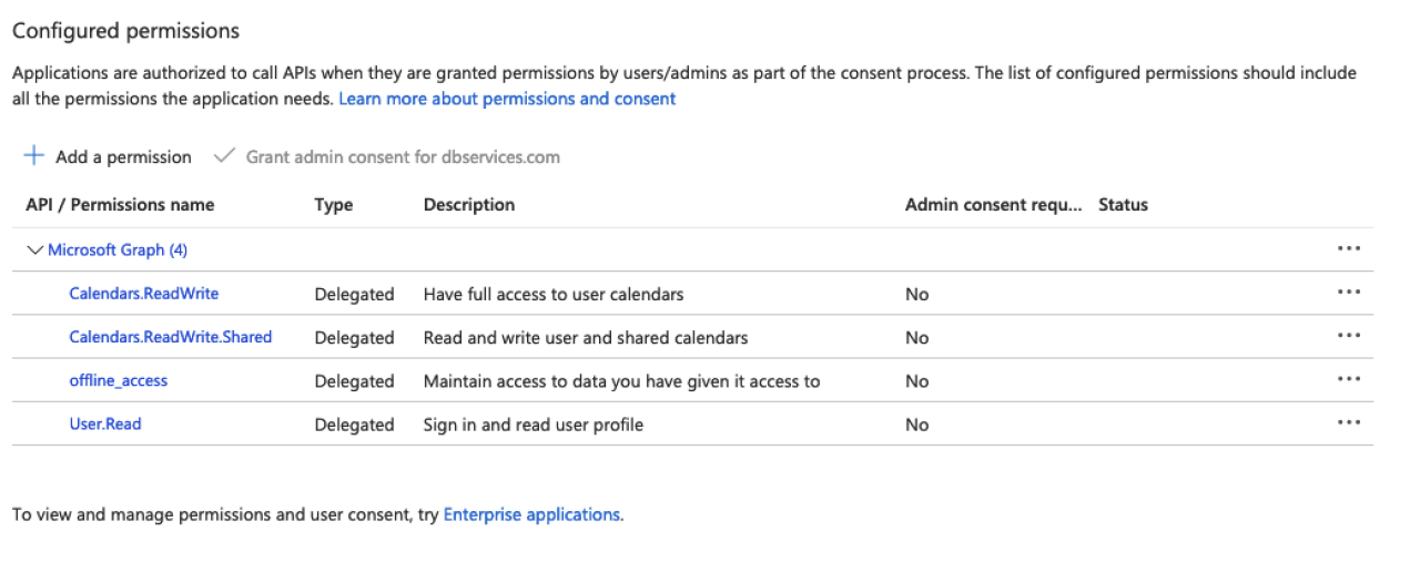 Microsoft graph configure permissions.