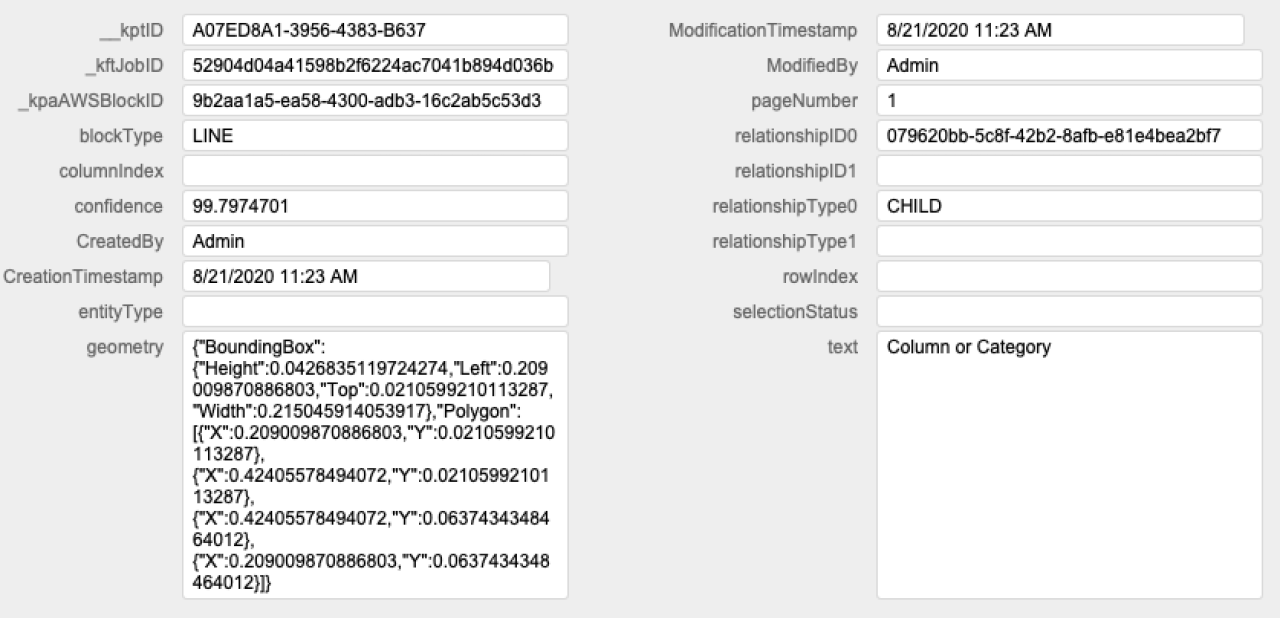 textract data return.
