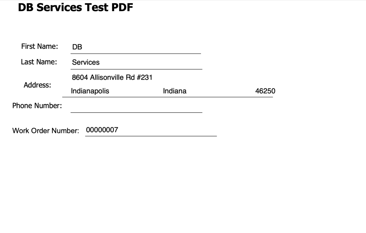 Salesforce Work Order PDF Example.