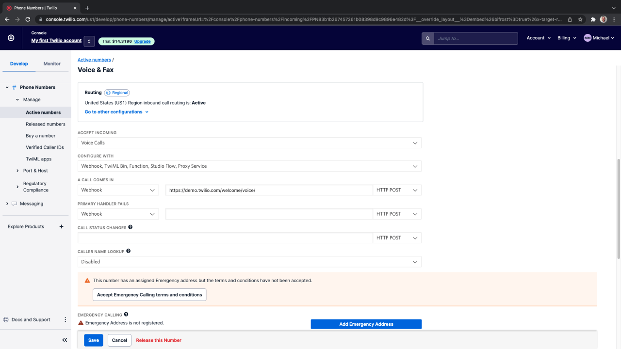 filemaker twilio integration number settings.