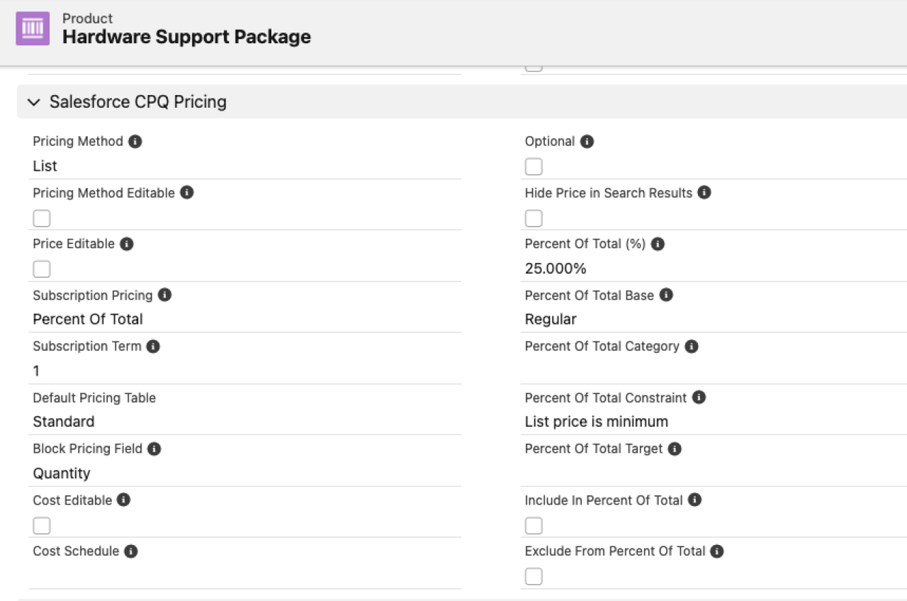 salesforce cpq example pricing package.
