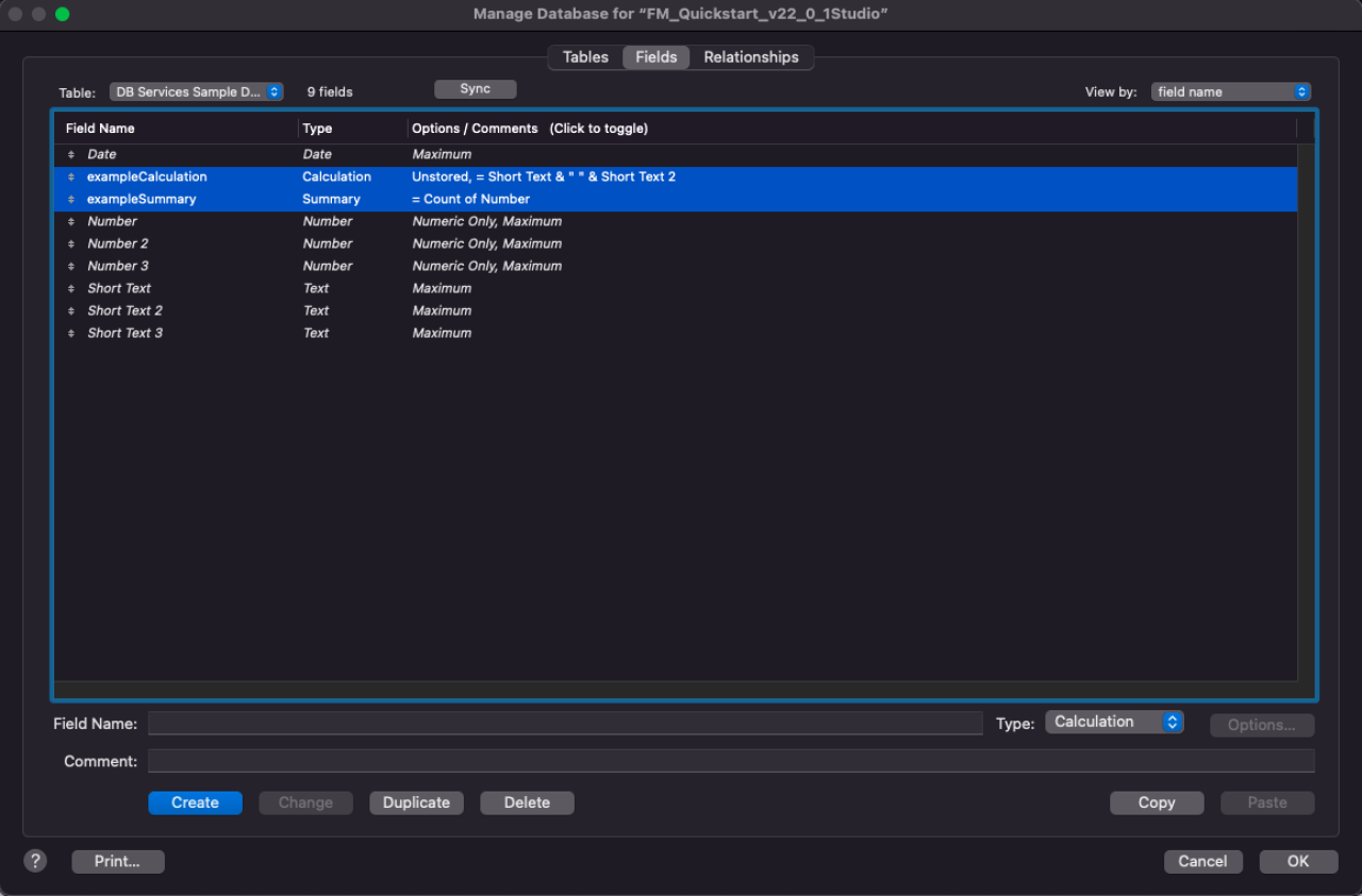 claris studio supplemental fields.