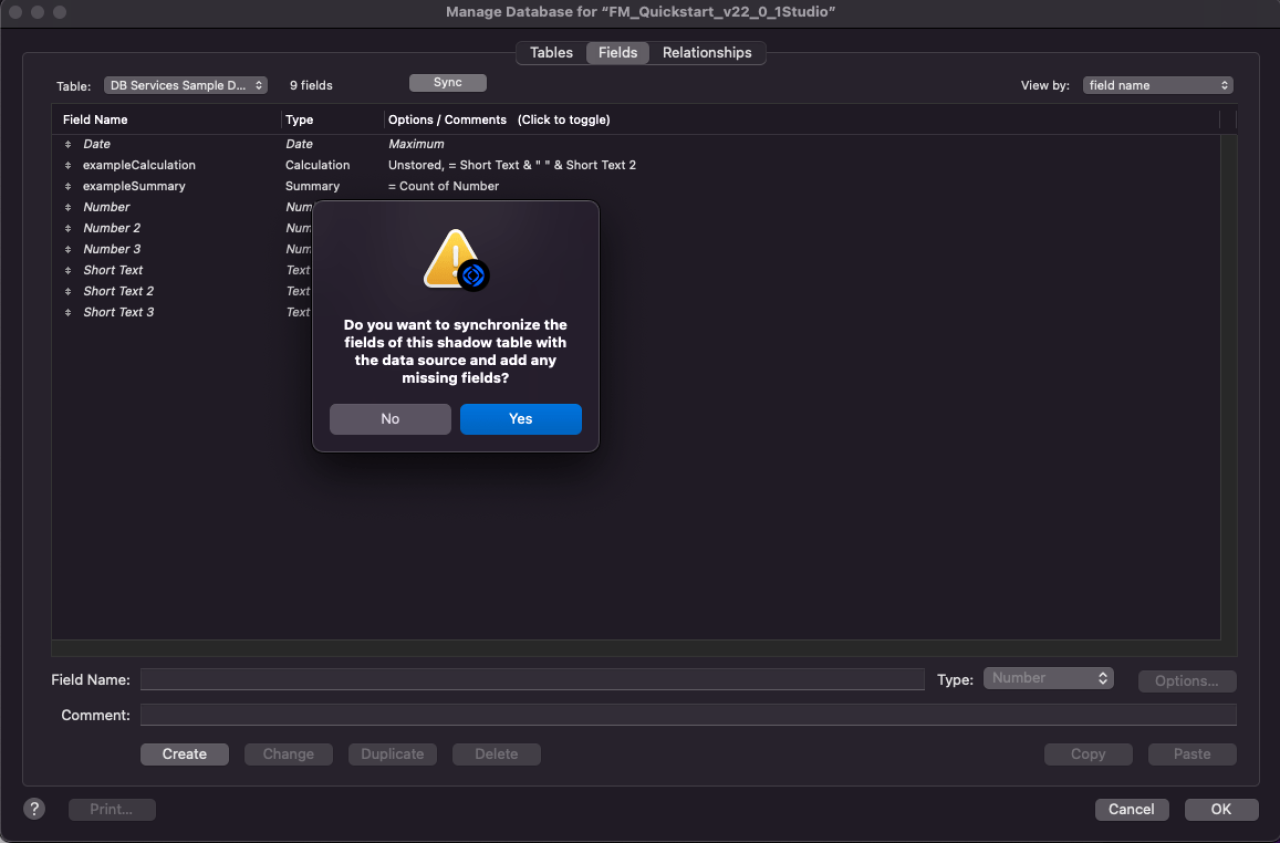 claris studio table sync dialog.