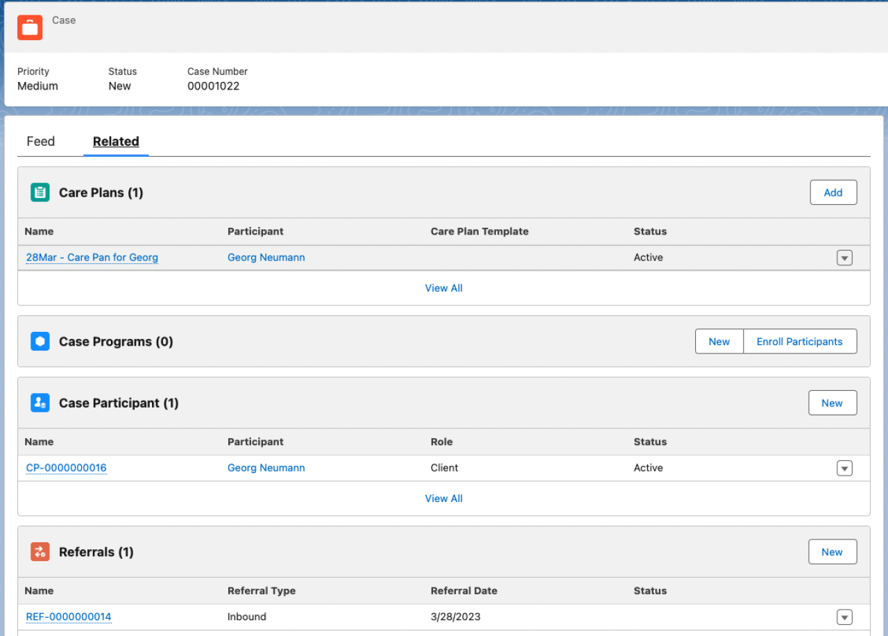 salesforce nonprofit cloud case management related lists.