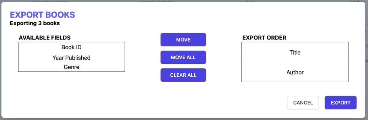 custom export wizard organize export order.