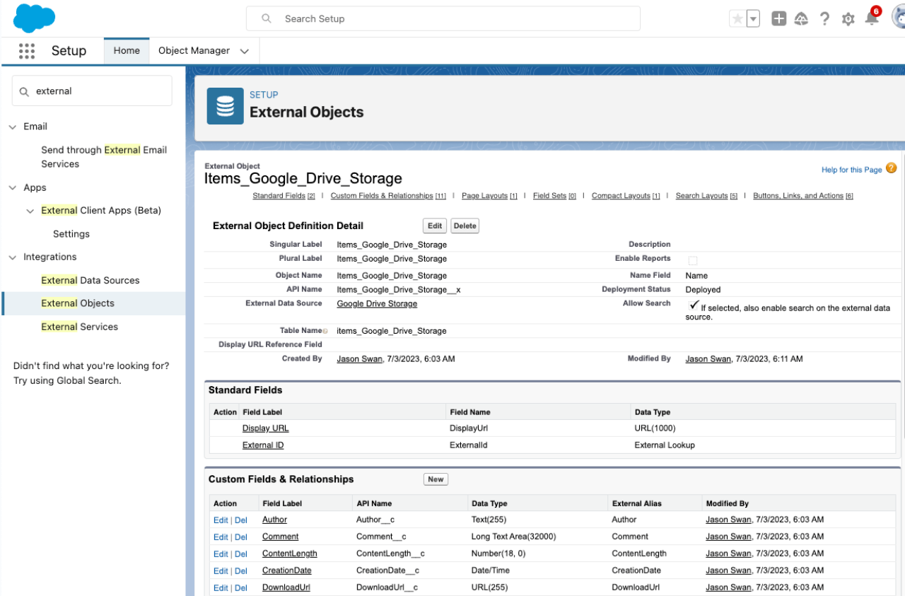 external file storage in salesforce external object.