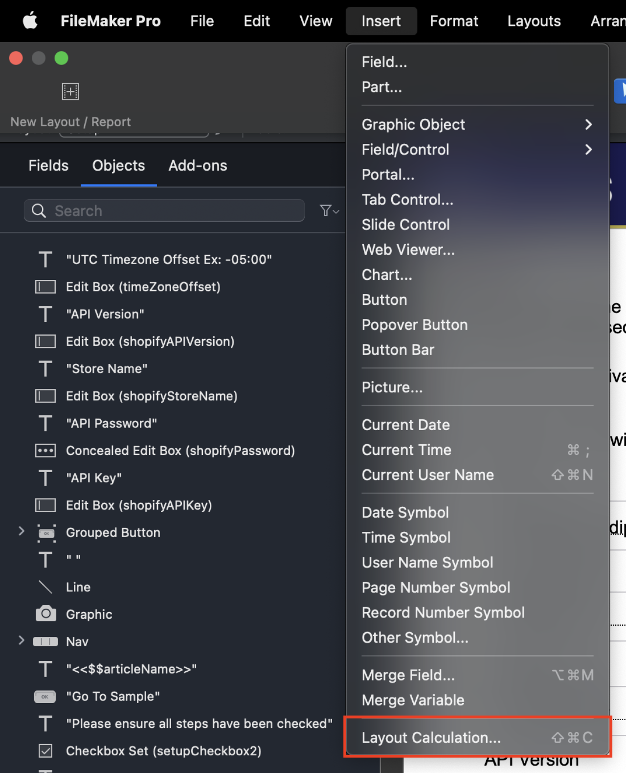 claris filemaker 20.2 layout calculation location.