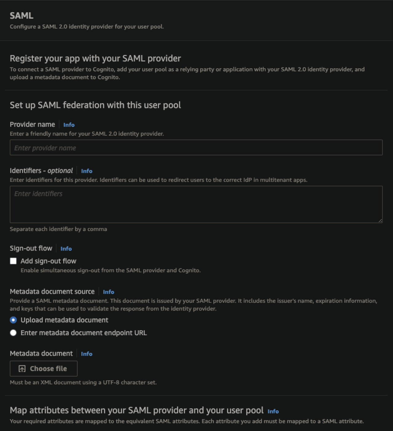 cognito authentication saml configuration.