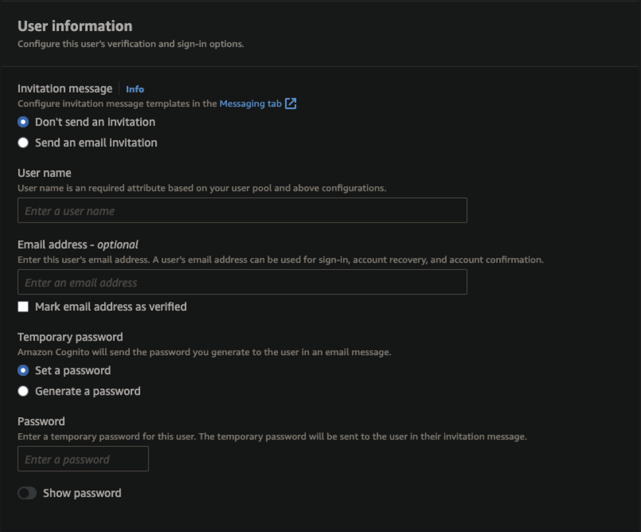 user creation with cognito.