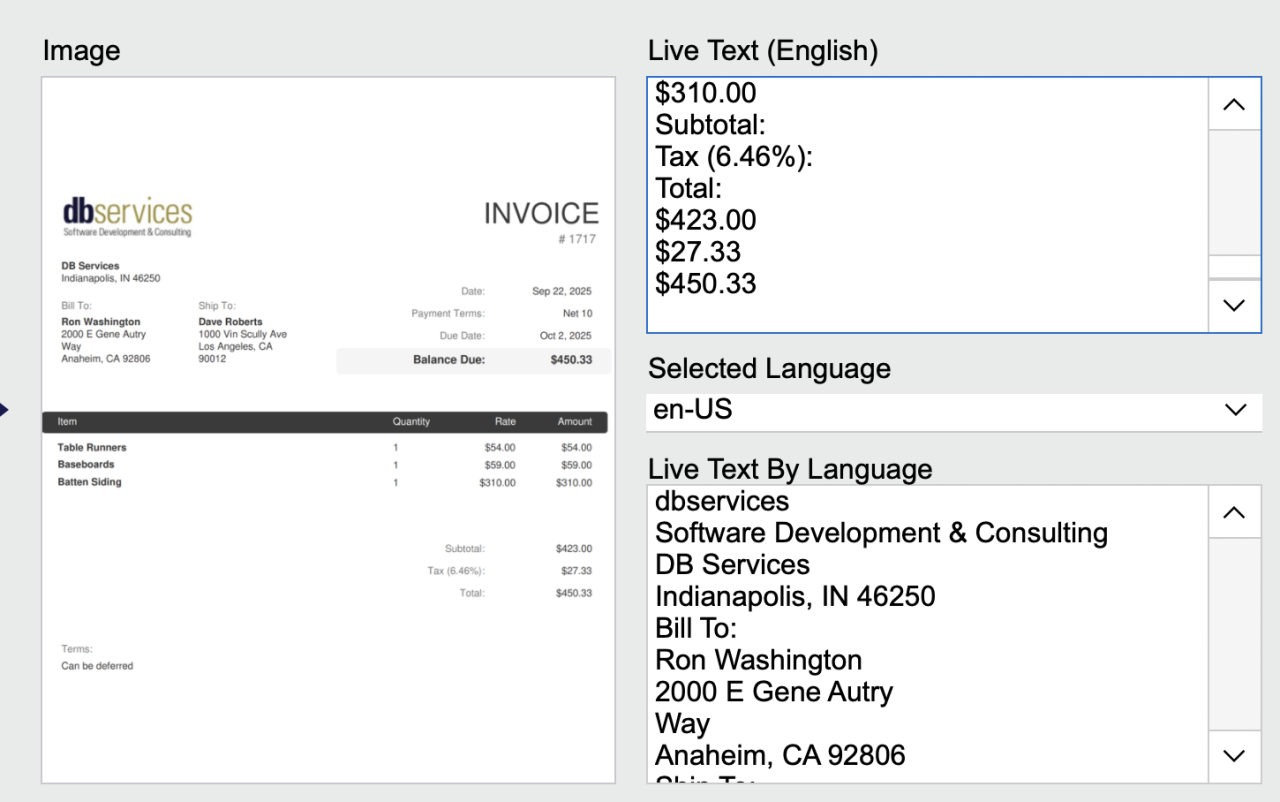 Claris FileMaker: GetLiveText for OCR on Container Images Invoice.