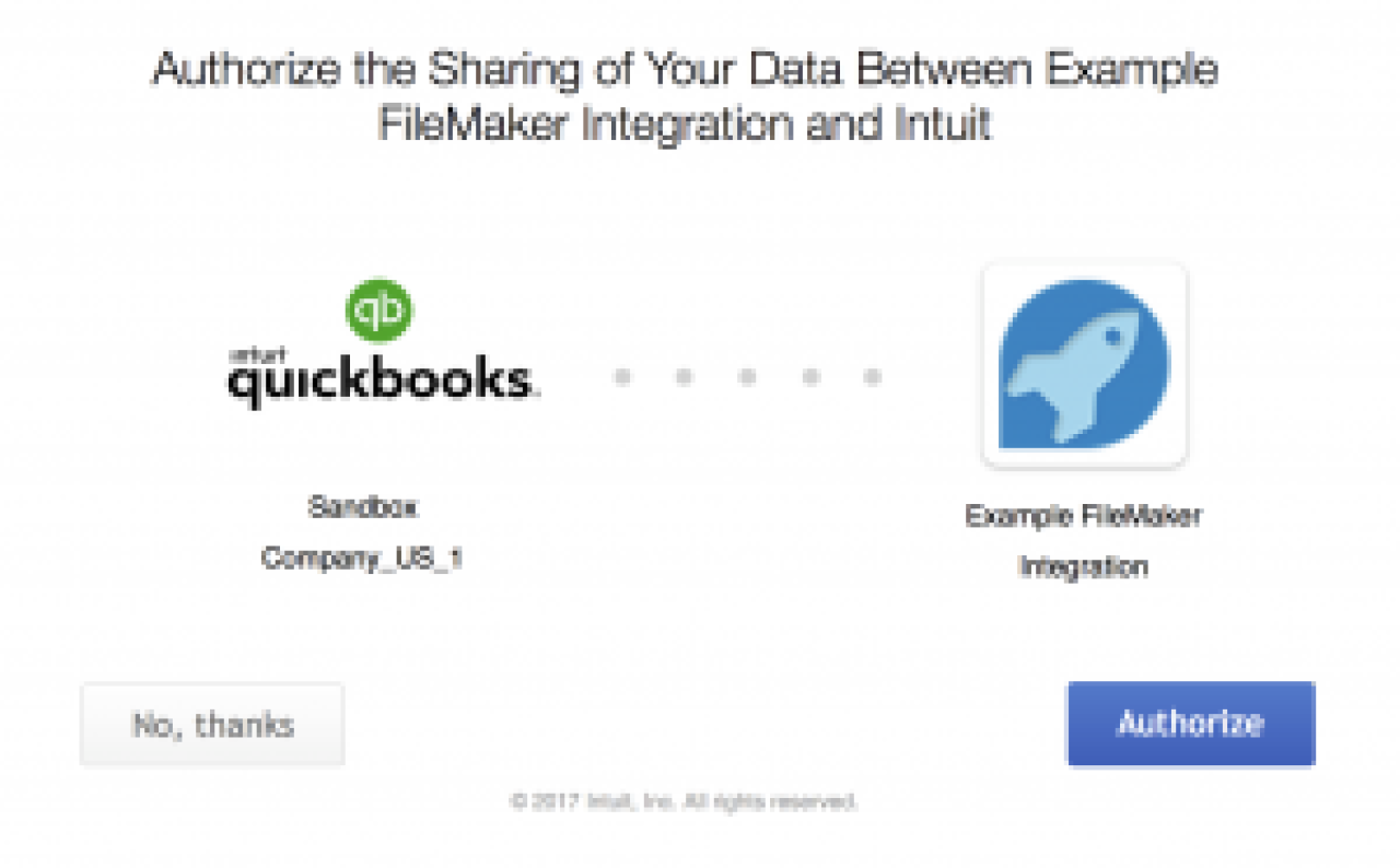FileMaker Quickbooks Online Integration Authentication.