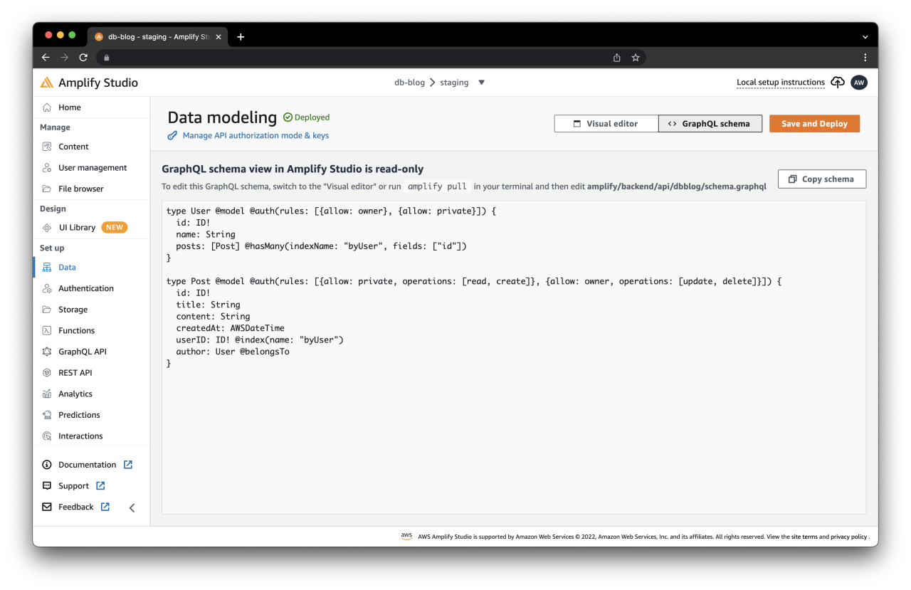 amplify studio graphql schema.