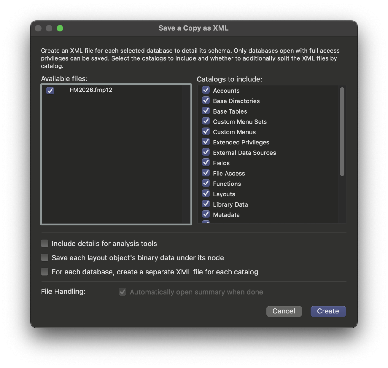 Claris FileMaker Pro 2026 Overview Save as XML.