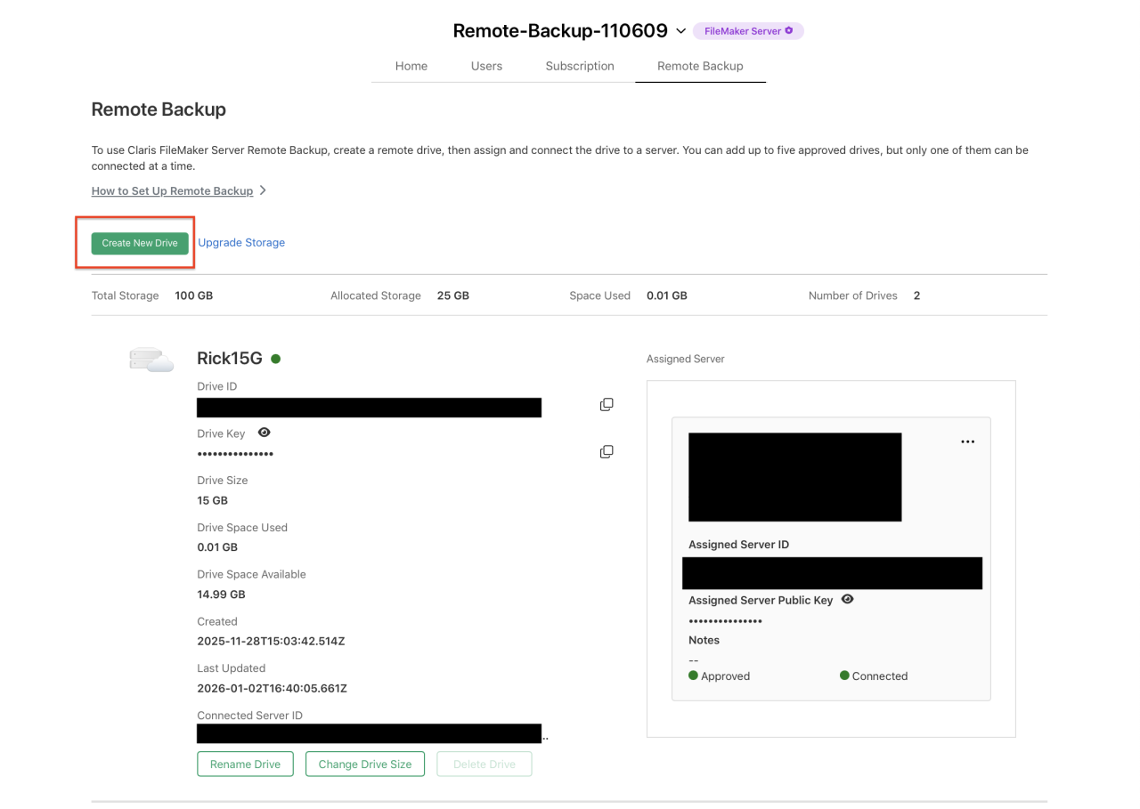 Claris FileMaker Server Remote Backup Claris Console New Drive.