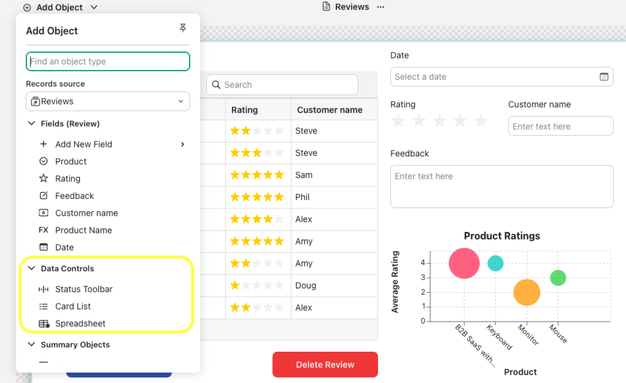 custom views claris studio data control objects.
