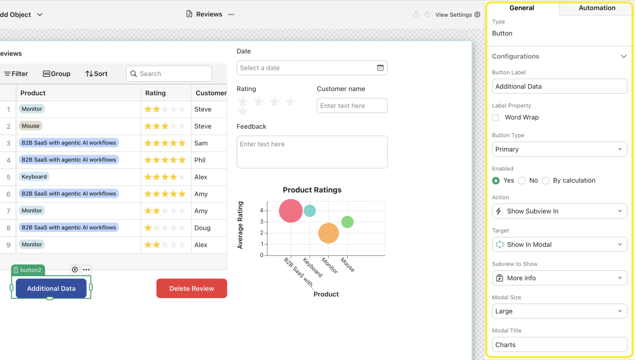 custom views in claris studio button.