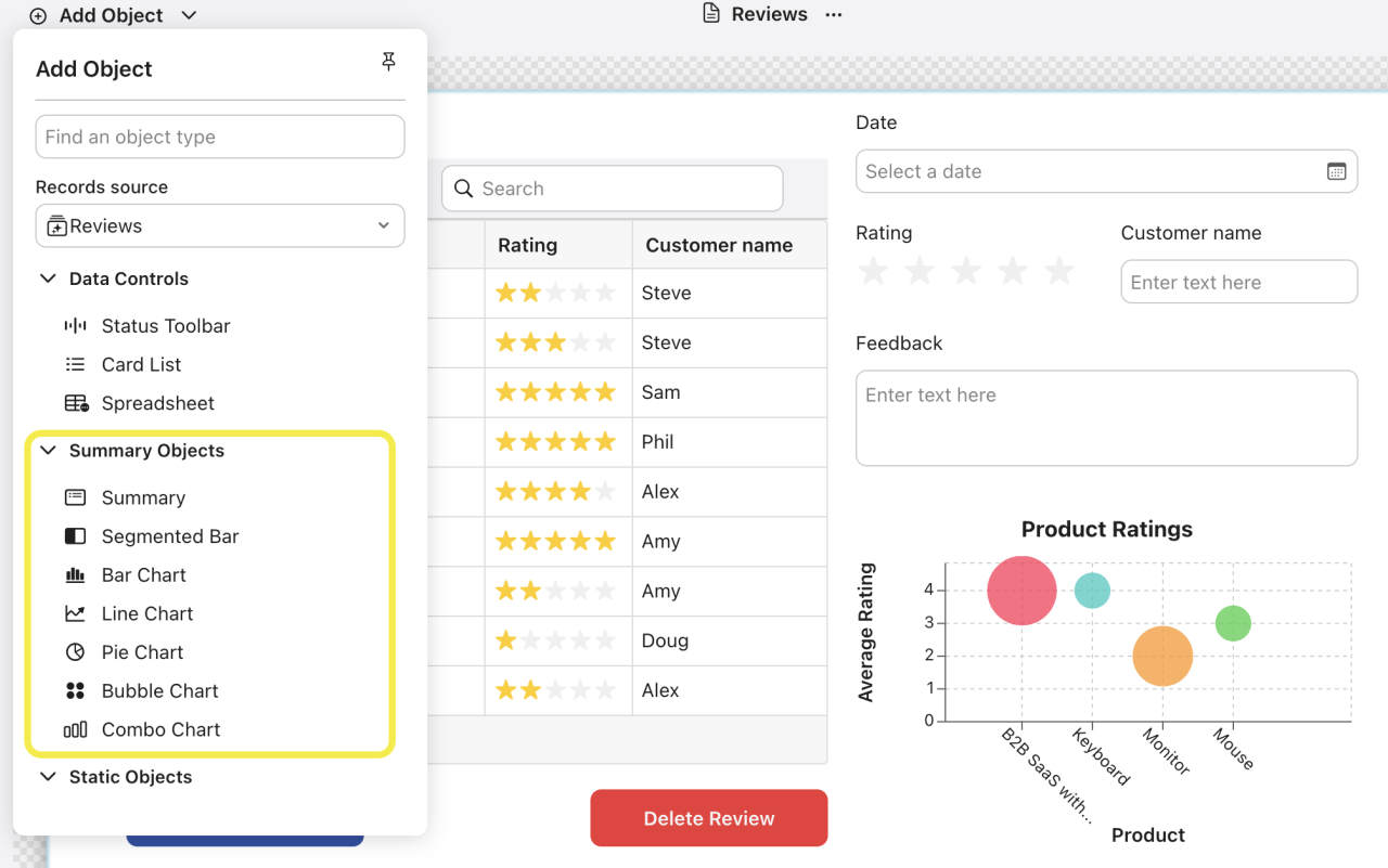 custom views in claris studio summary objects.