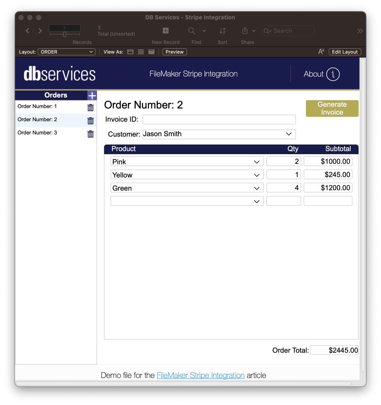 filemaker stripe invoice integration order.