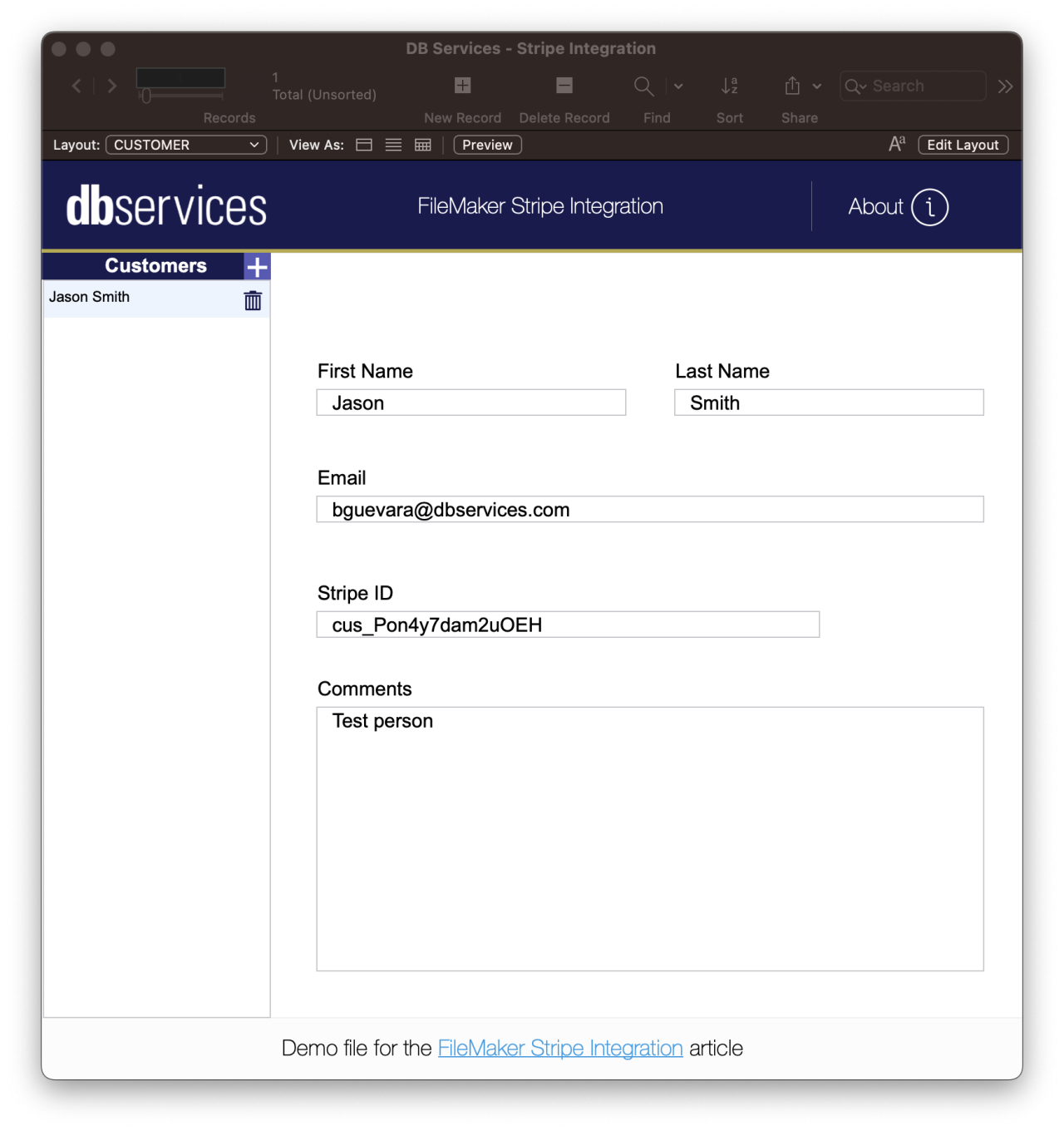 filemaker stripe invoice integration paste customer id.