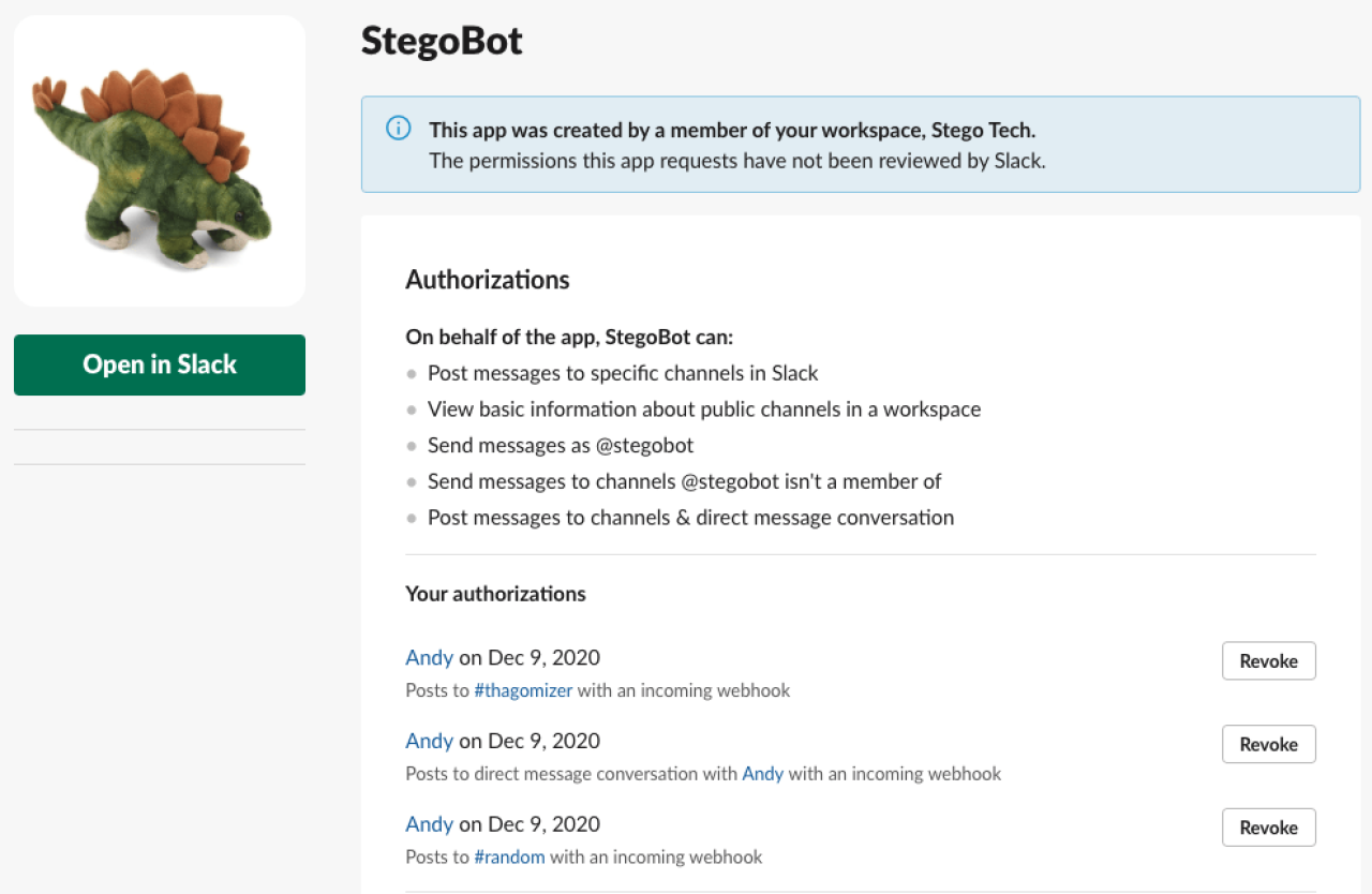 FileMaker Slack Integration- StegoBot Webhooks.