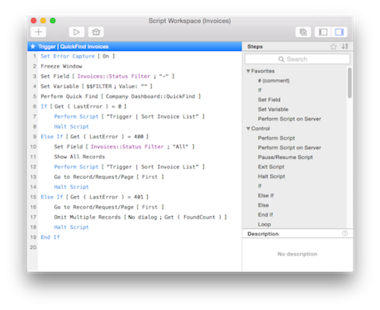 filemaker script workspace.