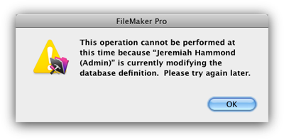 FileMaker Table Locked Error Message screenshot