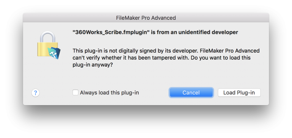 FileMaker Plugin Warning