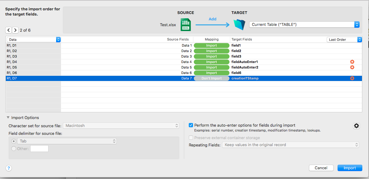 Redesigned FileMaker Import Dialog User Interface